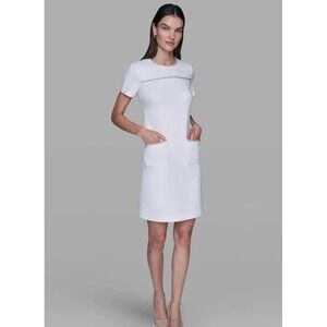 NWT Karl Lagerfeld Paris Scuba Crepe‎ Shift Dress With Chain Trims 4 Formal READ